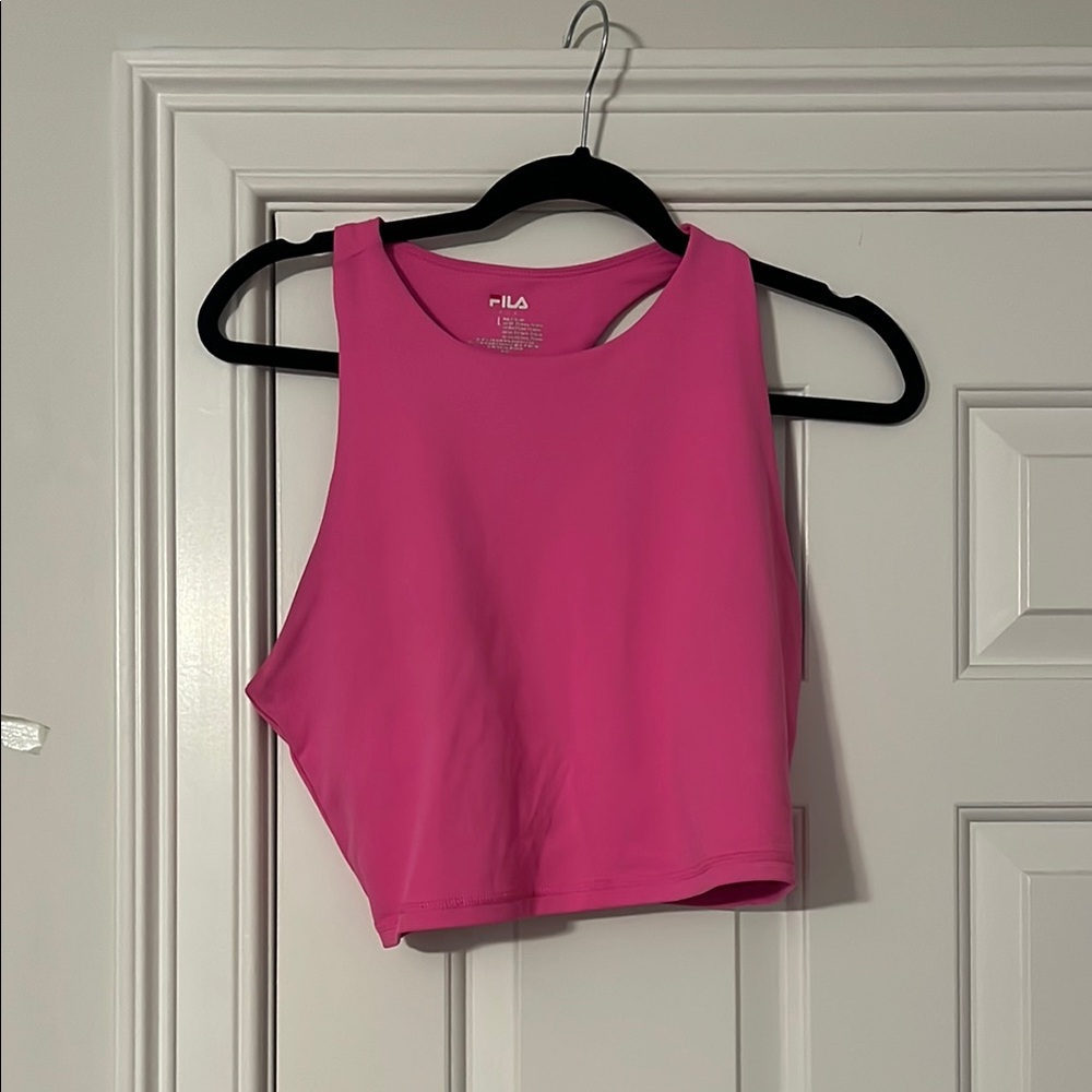 Fila Pink Asymmetrical Sleeveless Crop Tank Top